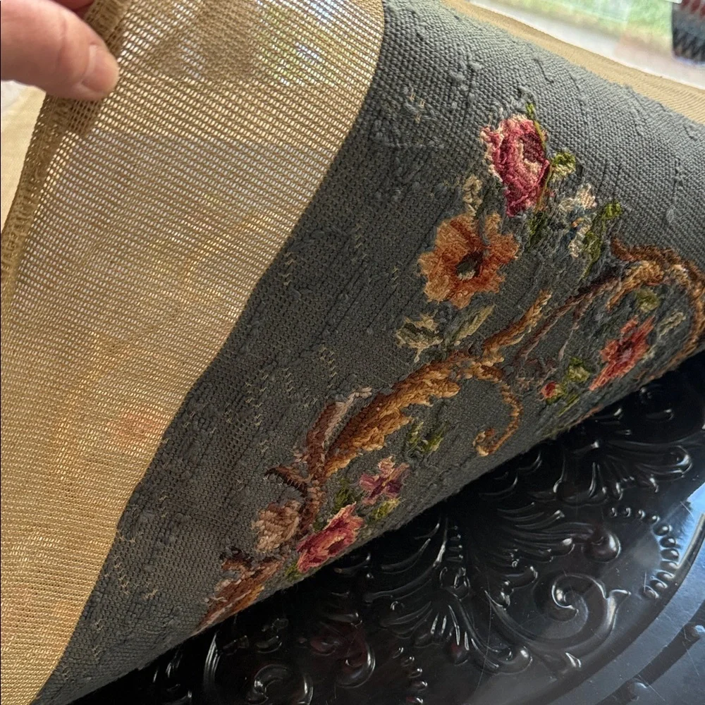Floral Embroidered Vintage Handmade Floral Art in Blue